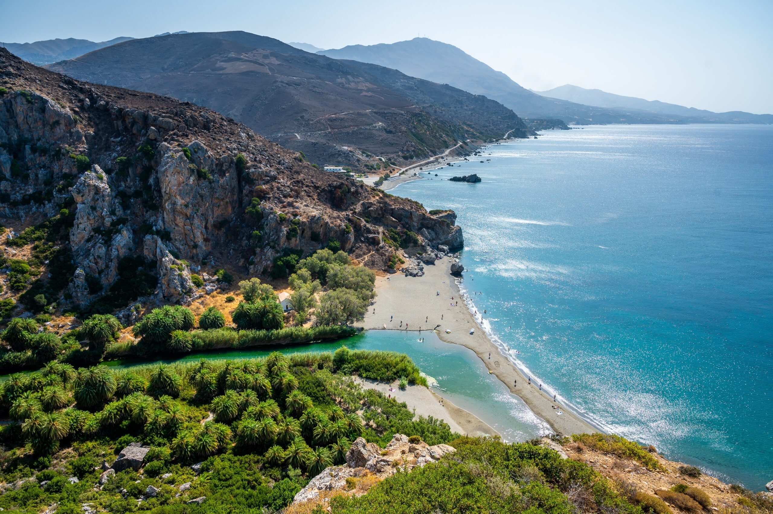 View,Of,Famous,Preveli,Beach,In,The,Summer,,Crete,,Greece.